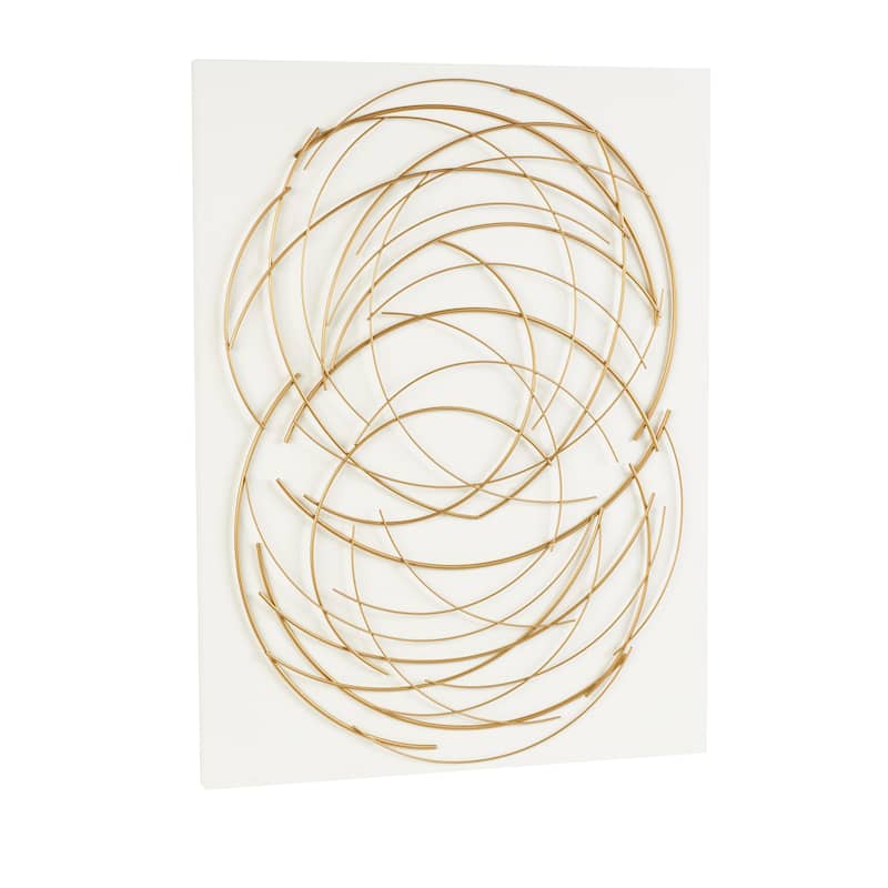 Metal Abstract Overlapping Circle Design Home Wall Decor with White Wood Backing - Gold - Roche River Decor