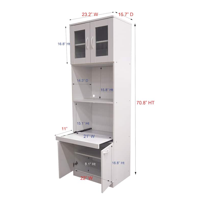 Tall Kitchen Pantry, Microwave Storage Cabinet, White
