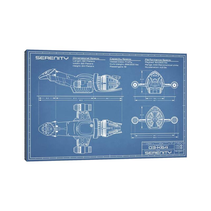 iCanvas "Serenity Firefly Spaceship Blueprint" by Action Blueprints Canvas Print