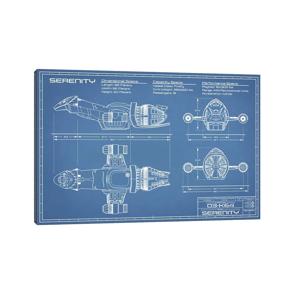 iCanvas "Serenity Firefly Spaceship Blueprint" by Action Blueprints Canvas Print