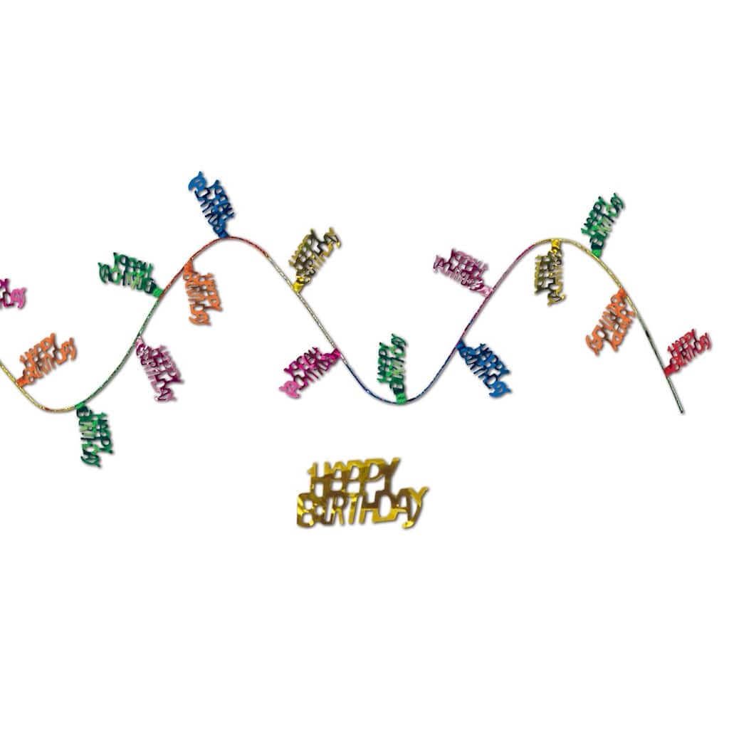 Club Pack of 12 Fun Colorful Gleam 'N Flex Happy Birthday Garland 300"