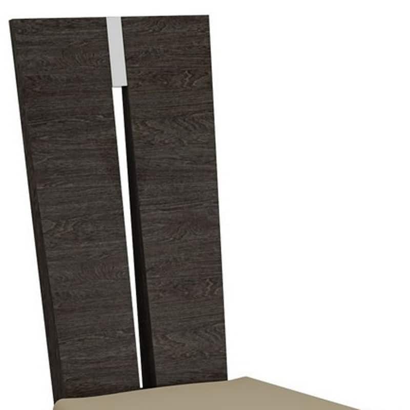 Set of 2 Modern Grey Upholstered Armless Dining Chairs with Dark Brown Wood Legs and Solid Back - 42.5”H x 19”W x 23.5”D
