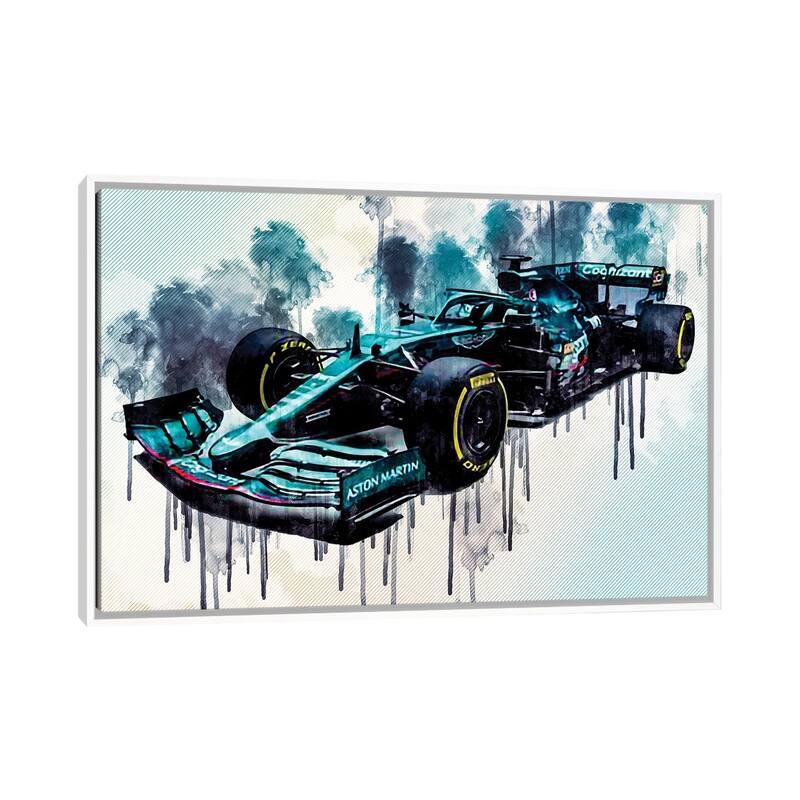 iCanvas "Formula 1 2021 Aston Martin Amr21 Front View Exterior F1 2021 Race Cars" by Sissy Angelastro Framed Canvas Print - White - 26x40