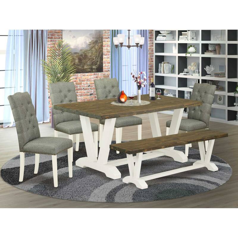 6-Piece Natural Oak Finish Solid Wood Top dining Table with 1-Bench and 4-Chairs with