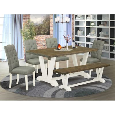 6-Piece Natural Oak Finish Solid Wood Top dining Table with 1-Bench and 4-Chairs with