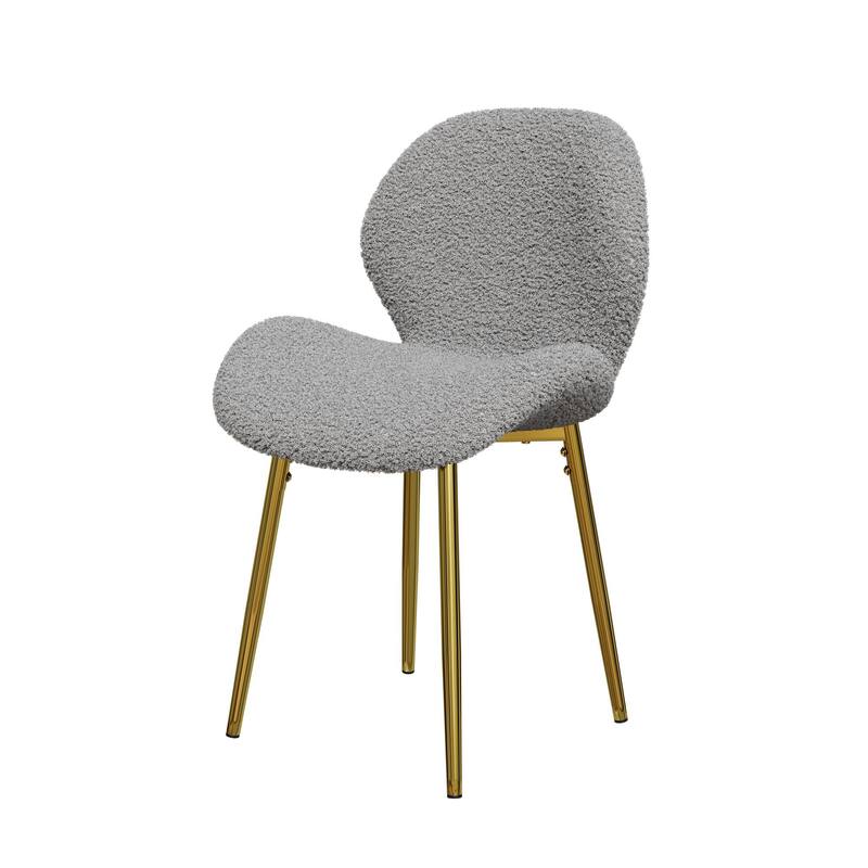Teddy Velvet Dining Chairs Set of 2, Upholstered Armless Side Chair with Shell Backrest, Accent Chairs with Metal Legs
