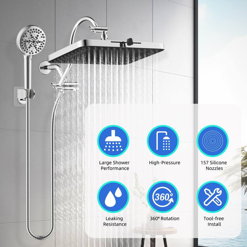 Dual Showerhead Combo, 5-spray 13'' Shower Head, 10-mode Hand Spray