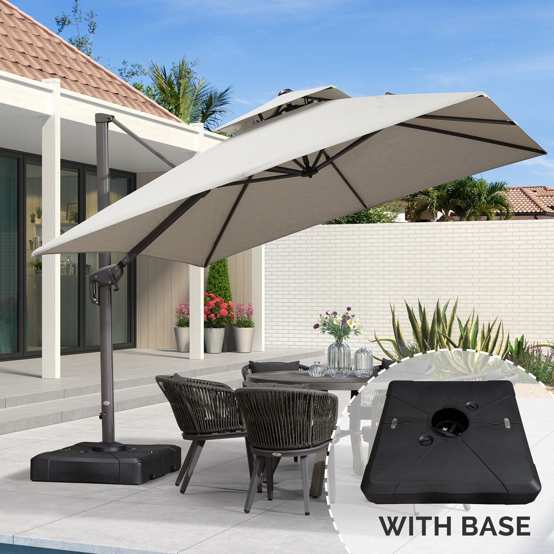PURPLE LEAF 10ft Double Top Stylish Cantilever Patio Umbrella with Base