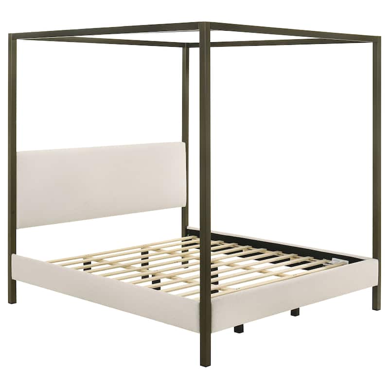 Monroe Transitional Boucle Upholstered Canopy Bed Vanilla