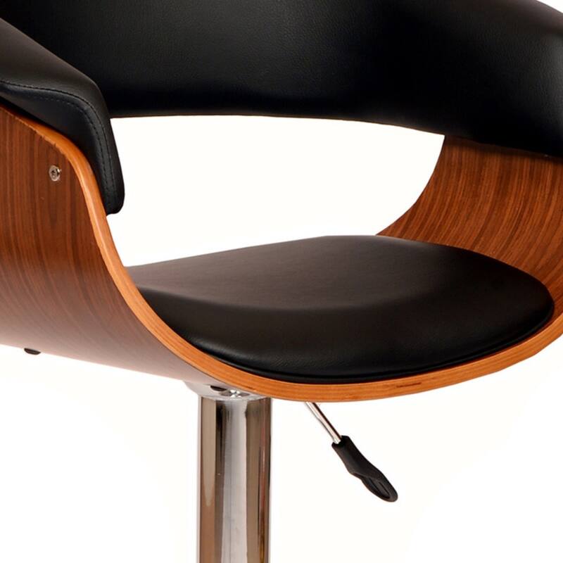 24-Inch Swivel Bar Chair with Faux Leather Upholstery and Wood-Chrome Frame and Adjustable Pedestal Base - 44" H x 24" W x 19" D