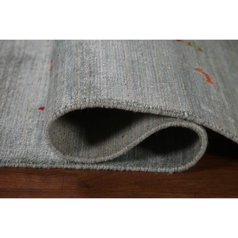 Grey Gabbeh Oriental Area Rug Hand-Knotted Wool Carpet - 8'0"x 9'10"