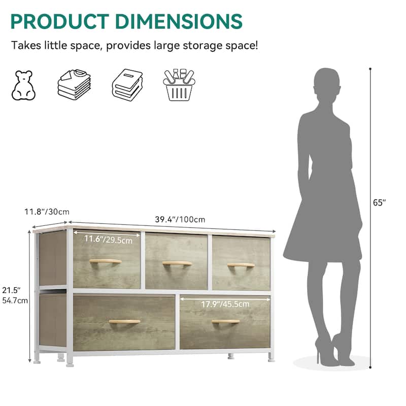 5-drawers Storage Horizontal Bedroom Dresser, Child Dresser with Wood Tabletop