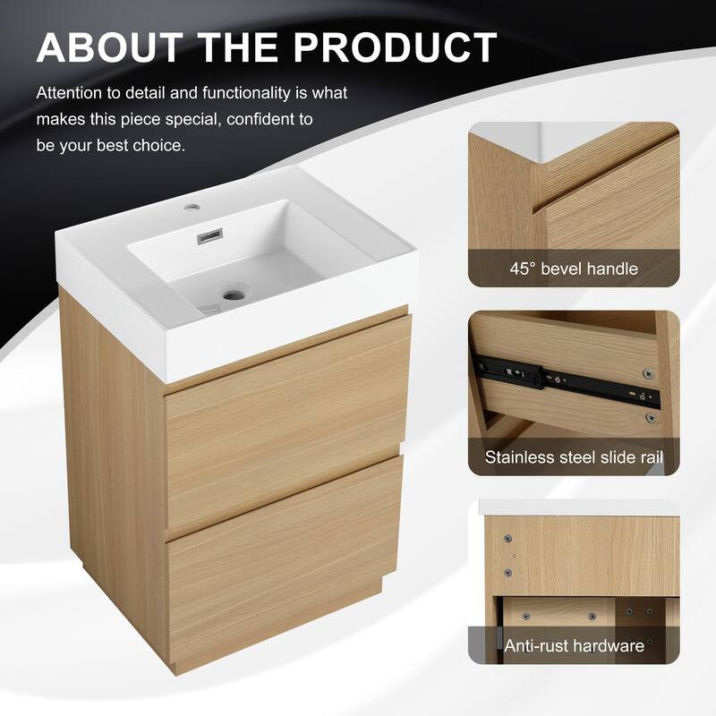 GDFStudio - Lecce Modern Freestanding Bathroom Vanity Set with Resin Sink, 2 Soft Close Drawers & Antirust Hardware