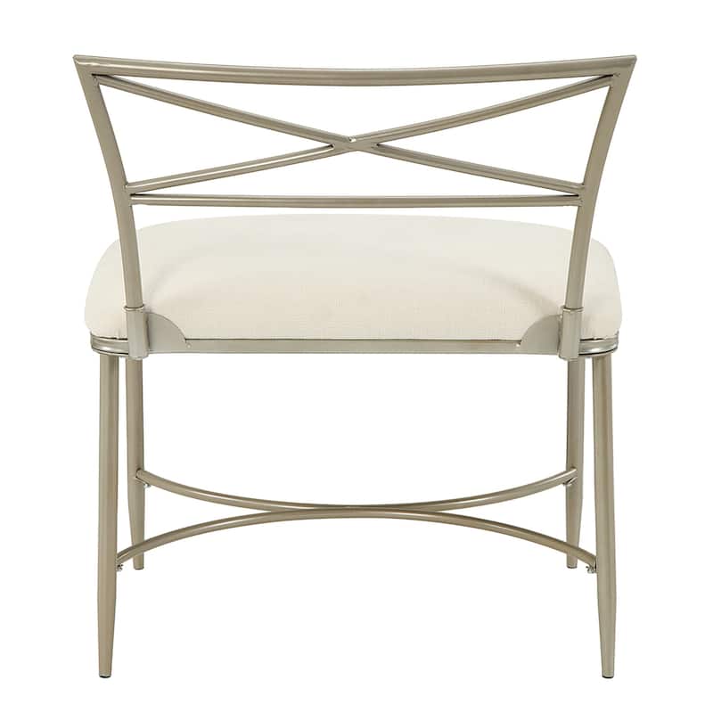 Azalea Park Champagne Gold Upholstered Iron Vanity Bench - Champagne Gold & Creamy White - 24.41 W x 19.29 D x 30.71 H"