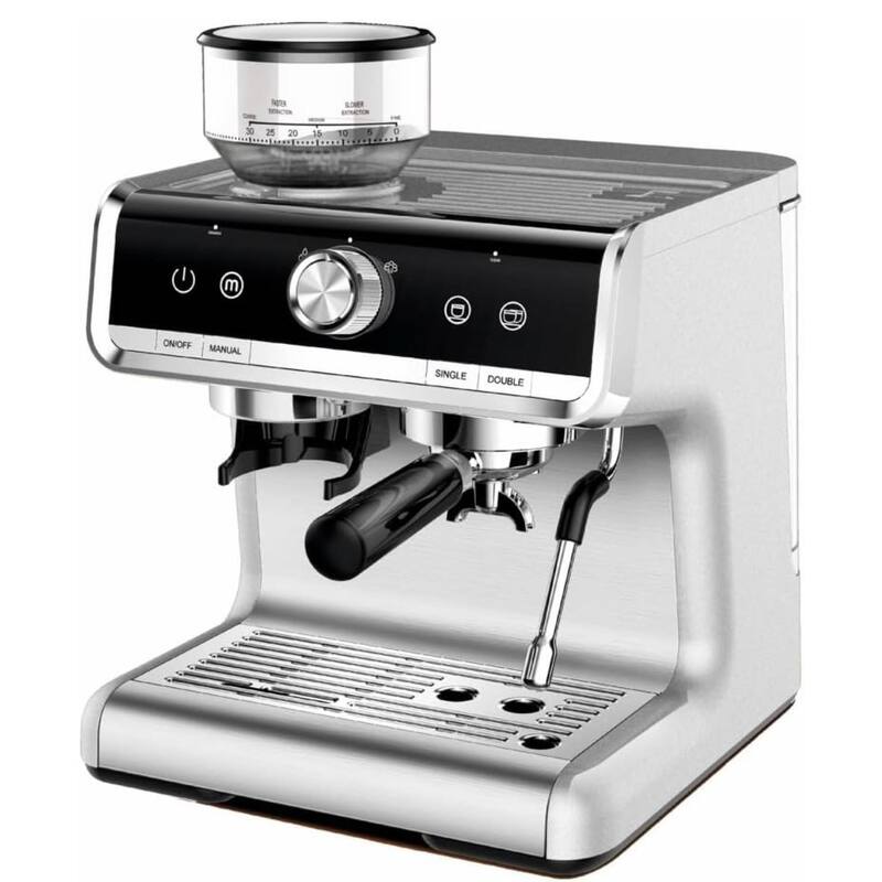 20 Bar Barista-Grade Espresso Machine with Conical Burr Grinder & Steam Wand, Dark Grey - Silver