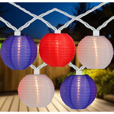 10ct Red Blue Round Chinese Lantern String Lights, 7.5ft White Wire