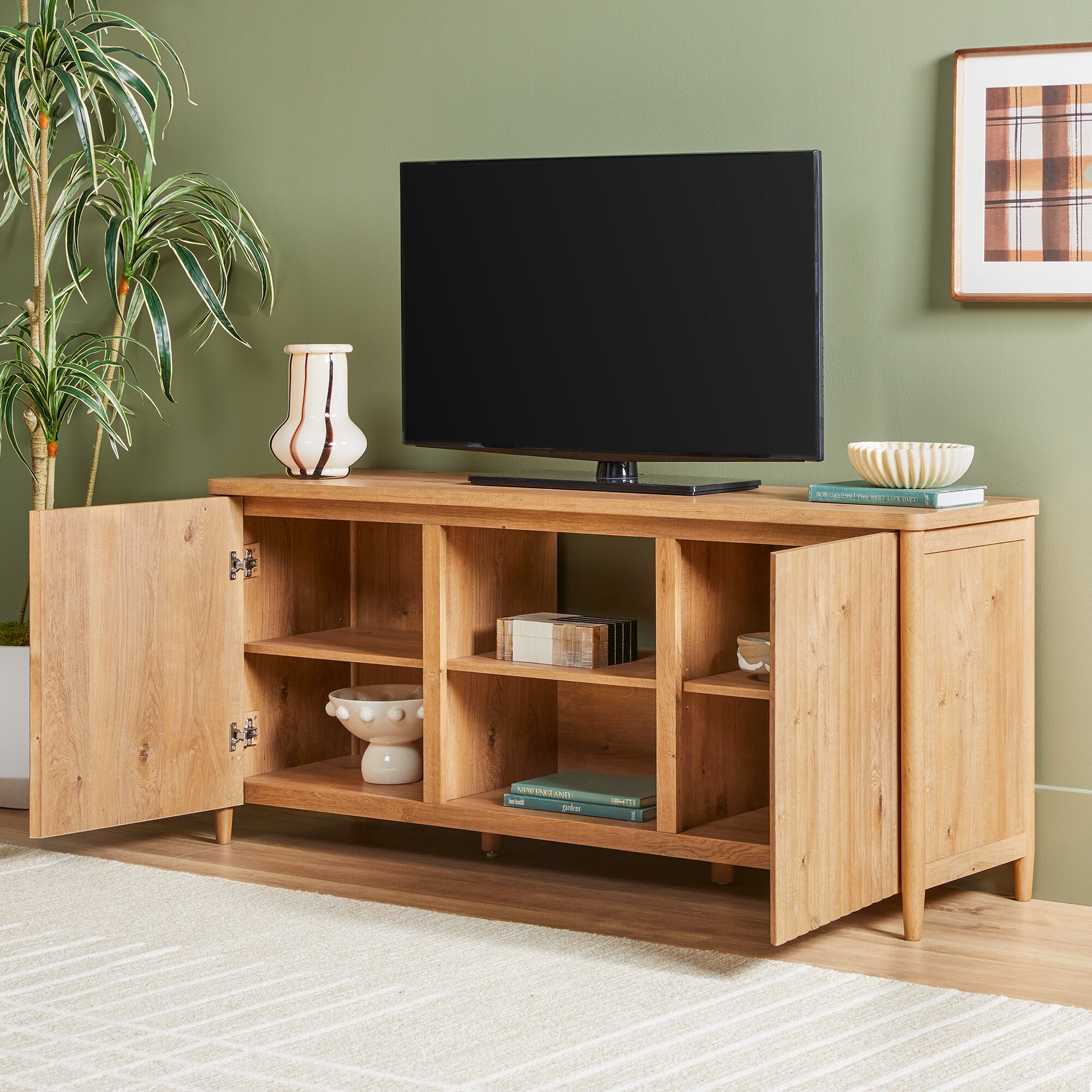 Walker Edison Scandinavian Reeded 58-inch TV Stand with Storage