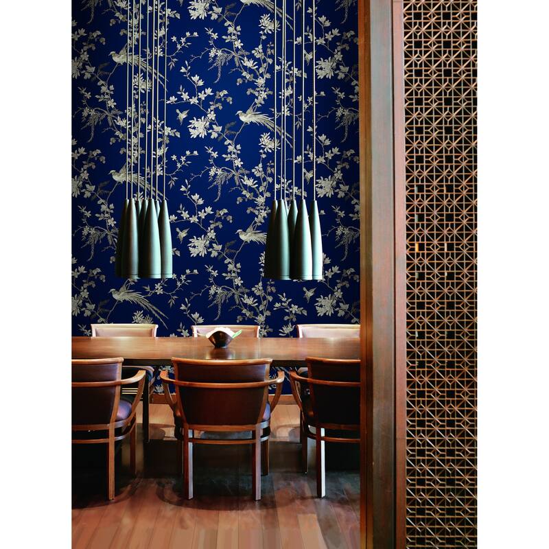 Schusterman, Bird And Blossom Chinoserie Wallpaper, 27 in x 27 ft = 60.75 sq ft, Wallpaper Roll