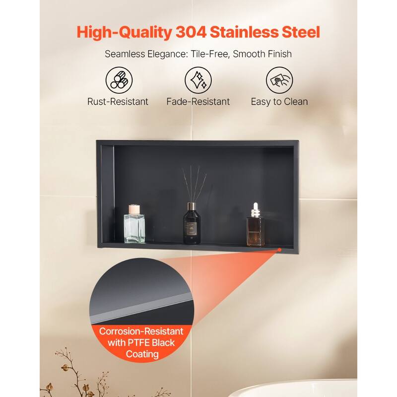 Black Stainless Steel Waterproof Shower Box with Seamless Welded Edges and 92 Drain Design - 4 x 13 x 25 inches