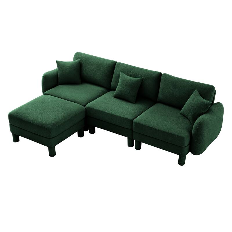109.4" 3-Seater Modern Upholstered Sofa Couch, Deep-Seat Sectional Sofa with Shell-Shaped Armrests, Leisure Sofa for Living Room