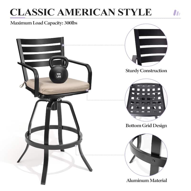 Crestlive Outdoor Cast Aluminum Swivel Bar Stool with Sunbrella Cushion - 18.5" W x 18.5" D x 45.67" H