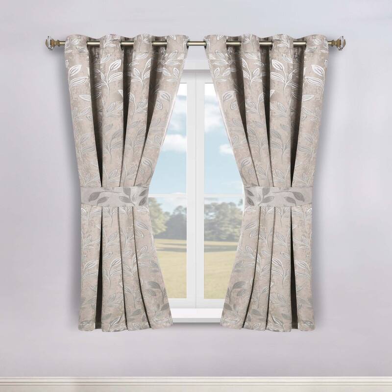 Superior Leaves Machine Washable Room Darkening Grommet With Ties Blackout Curtains, Set of 2