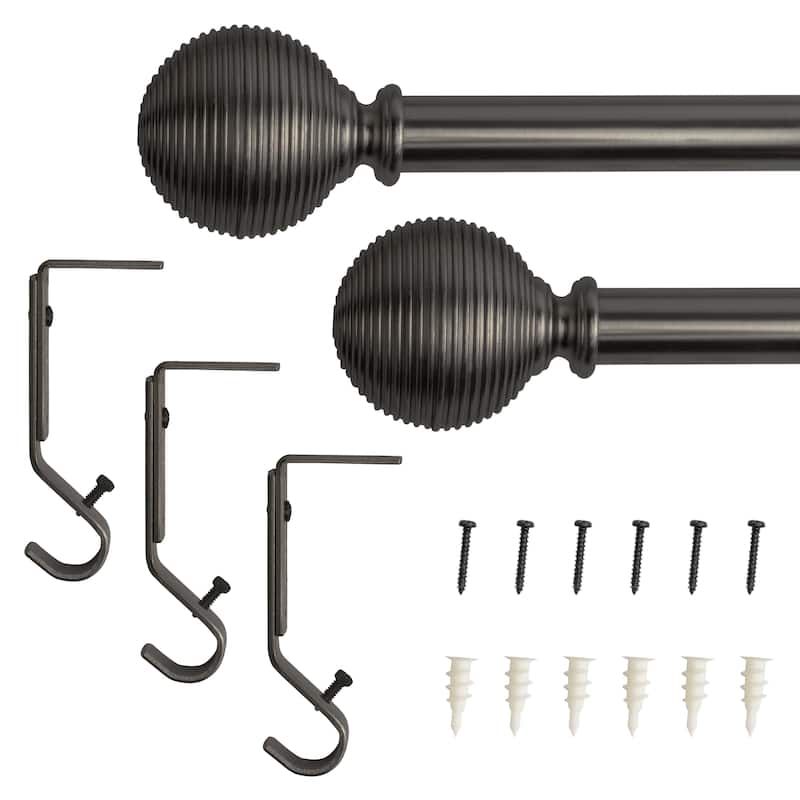 Lumi 3/4" Single Curtain Rod Set Brushed Nickel- Lined Ball finials
