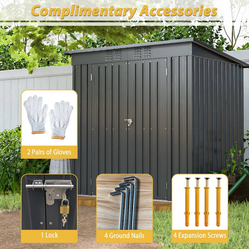 6 x 4 ft Outdoor Storage Shed, All Weather Metal Tool Shed with Hinged Door, Padlock, Backyard Garden Shed