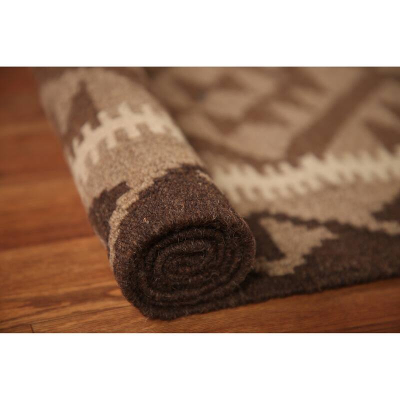 Brown Kilim Oriental Area Rug Hand-woven Reversible Wool Foyer Carpet - 3'5" x 5'2"