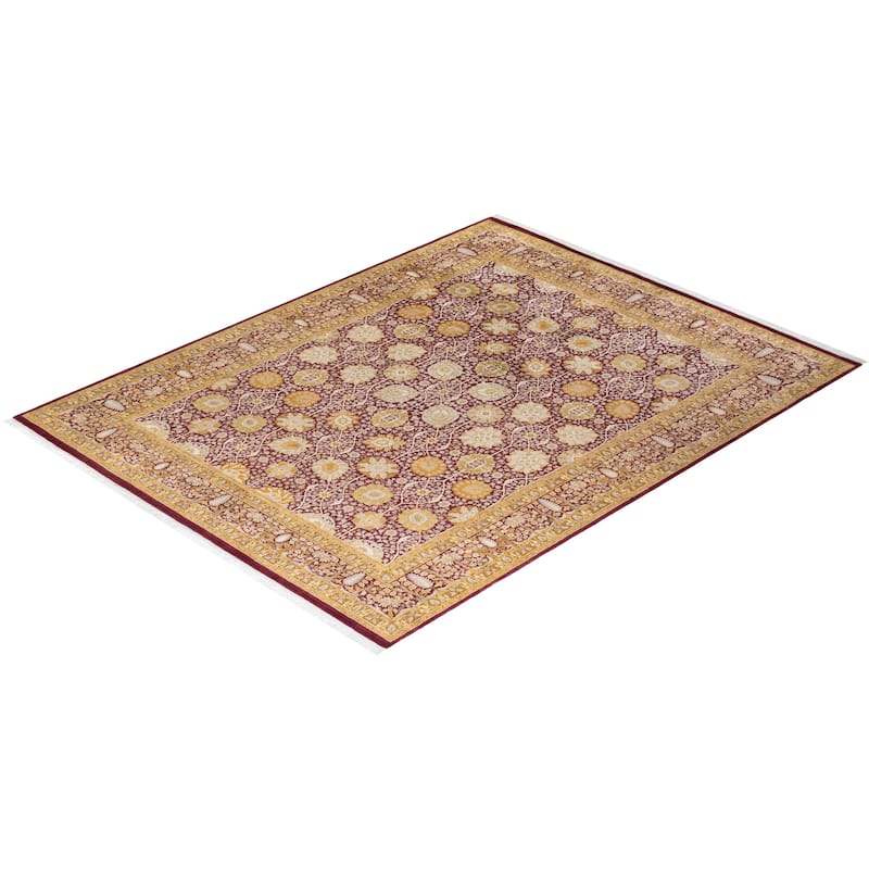 Overton Handknotted Wool Traditional Oriental Purple Area Rug - 8' x 10'