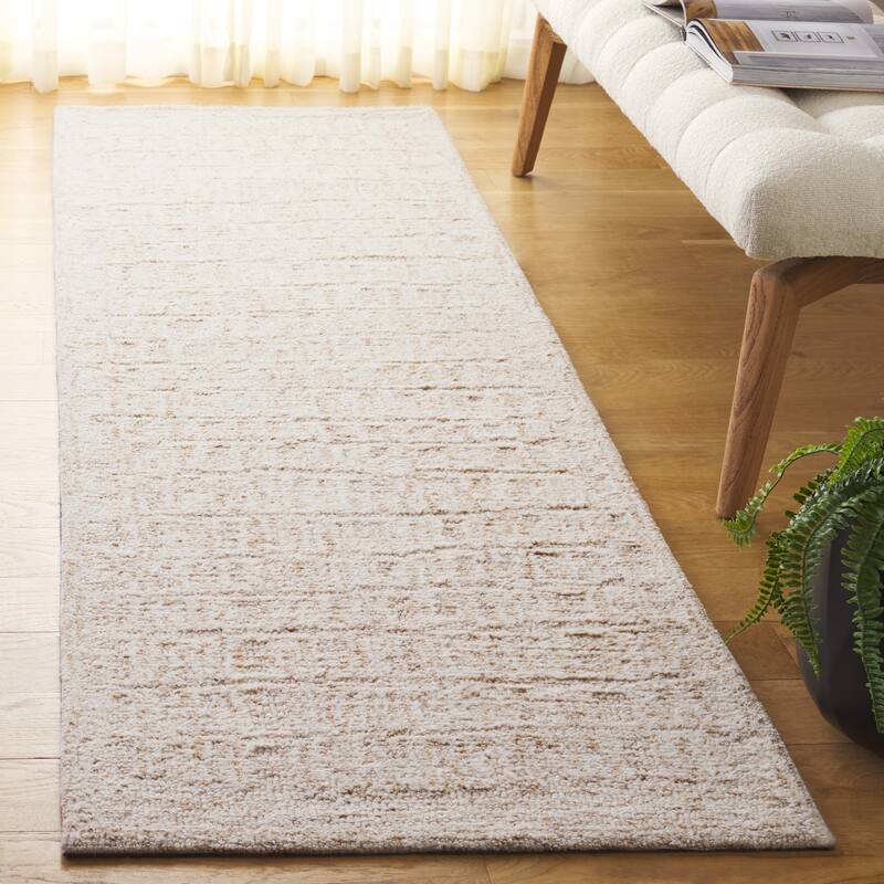 SAFAVIEH Handmade Pine Hamida Modern & Contemporary Wool Rug - 2'3" x 8' Runner - Light Brown/Ivory