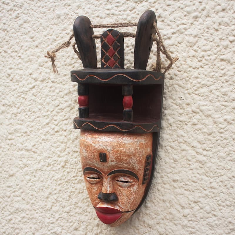 Novica Handmade Ibiobio Horn African Wood Mask