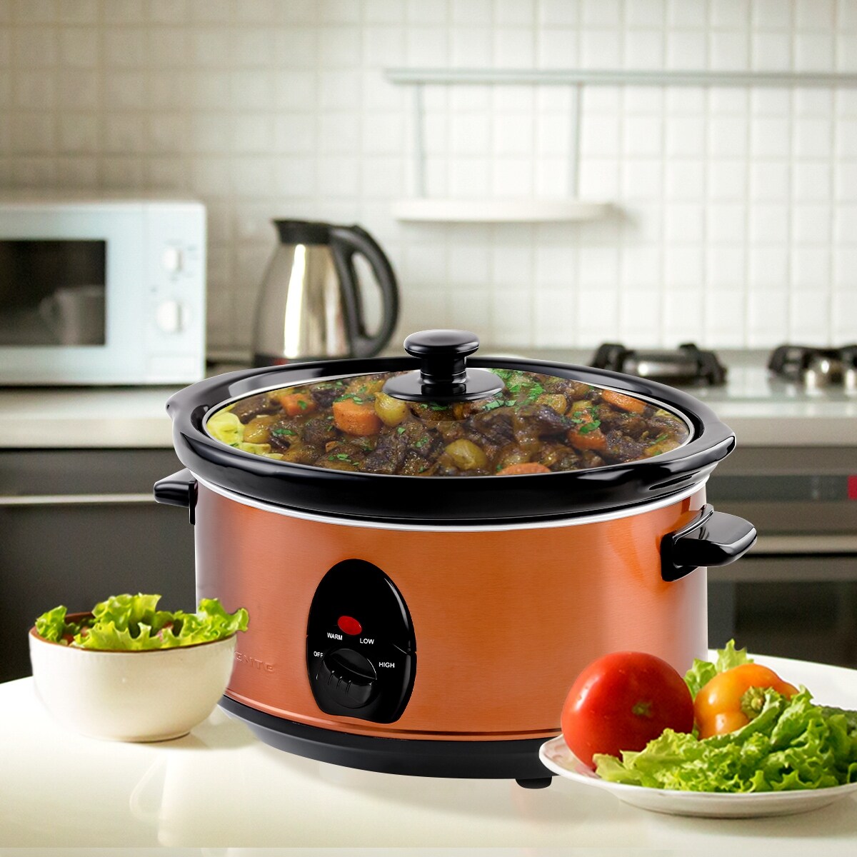 Ovente 3.5 Liter Slow Cooker with Removable Crock, Multiple Heat Settings,  Cool Touch Handles