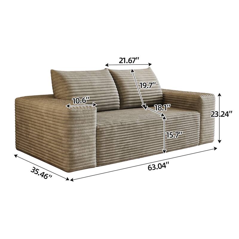 63" Corduroy 2-Seater Sofa, Deep Seat Comfy Loveseat Couch, No-Assembly Soft Fabric Sofa for Living Room & Apartments