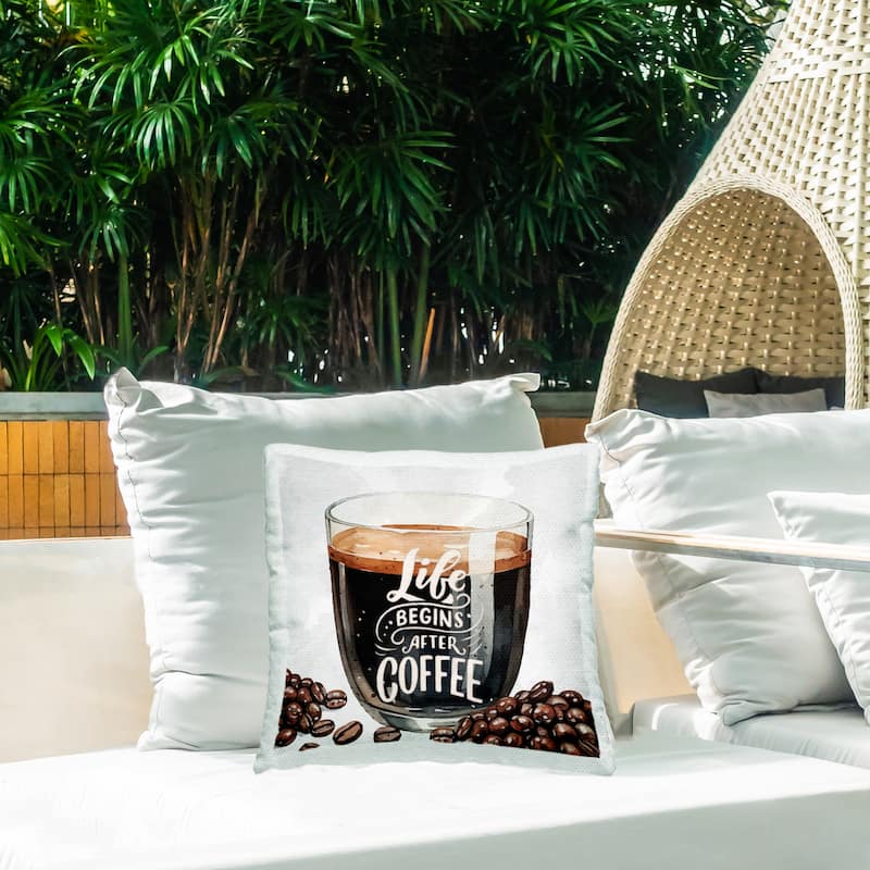 Stupell Life Begins After Coffee Printed Outdoor Throw Pillow Design by Kim Allen