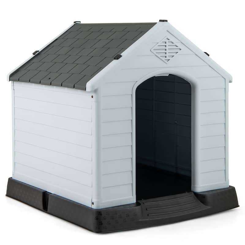 Grey-White PP Weatherproof Dog House with Ventilation and Raised Floor