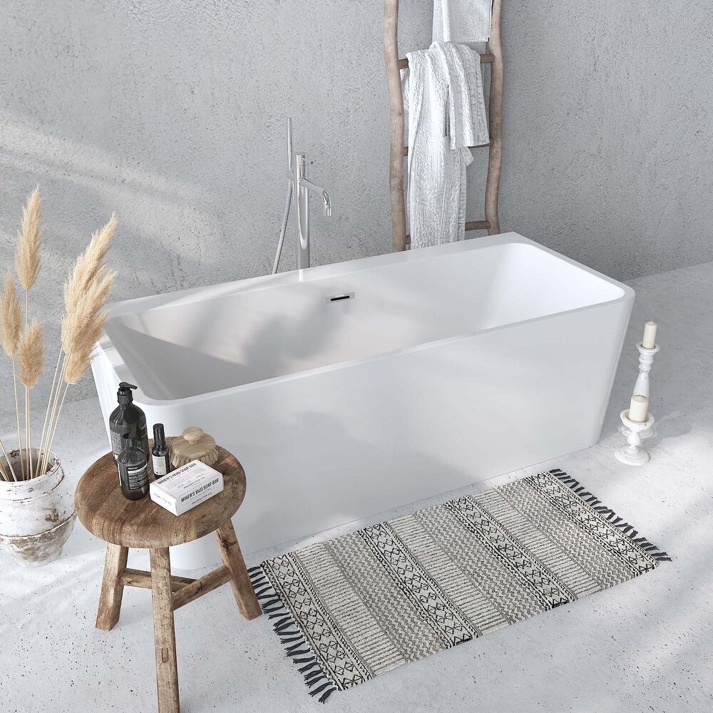 60 In Rectangle Freestanding Soaking Bathtub  Acrylic White D-MEC3061