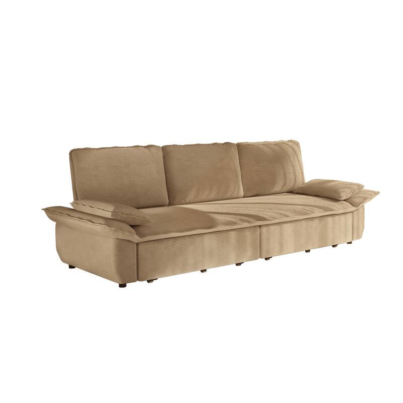 GDFStudio - Corduroy 94.5" 3-in-1 Convertible Sleeper Sofa with Pull-Out Bed