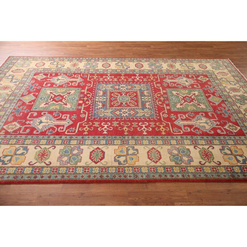 Geometric Kazak Oriental Area Rug Handmade Bedroom Wool Carpet - 6'7" x 10'0"