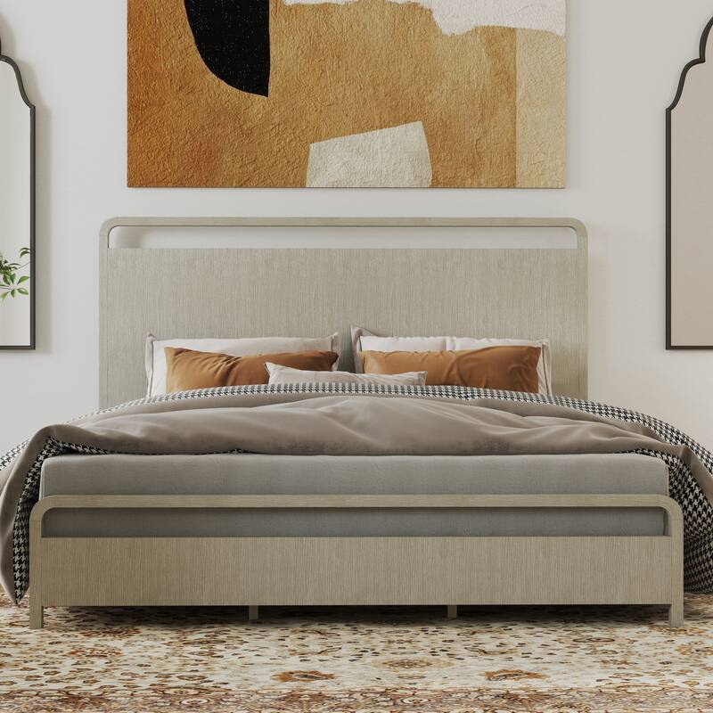 Roundhill Furniture Tavari 4-Piece Bedroom Set with Panel Bed, Dresser, Mirror, and Nightstand in Light Gray