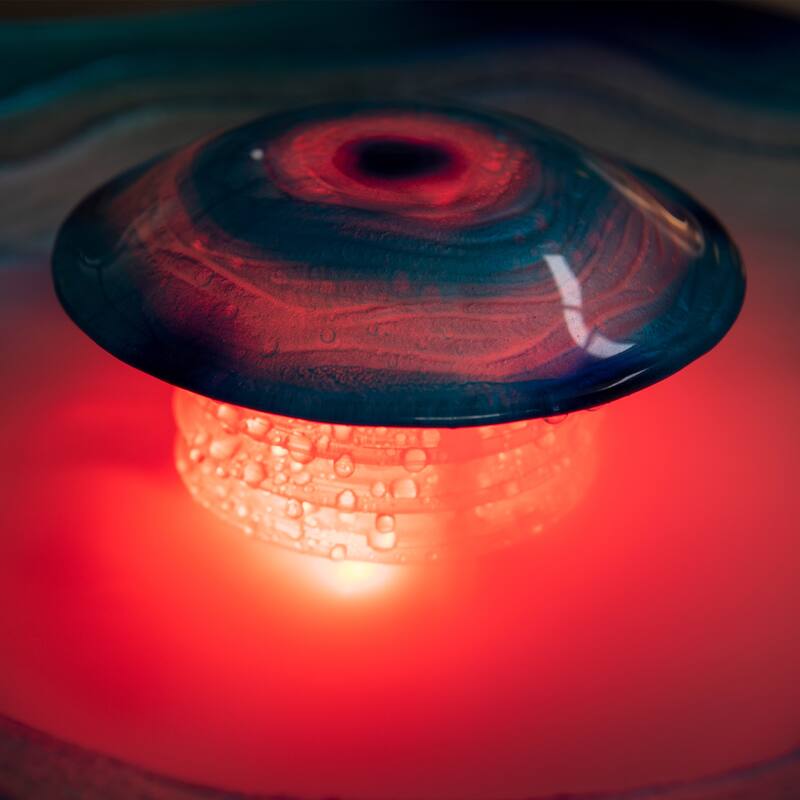 8in Tabletop Mist Fountain with LED Lights and Inline Control – Elegant Blue Glass and Metal Design, Tabletop Mist Fountain