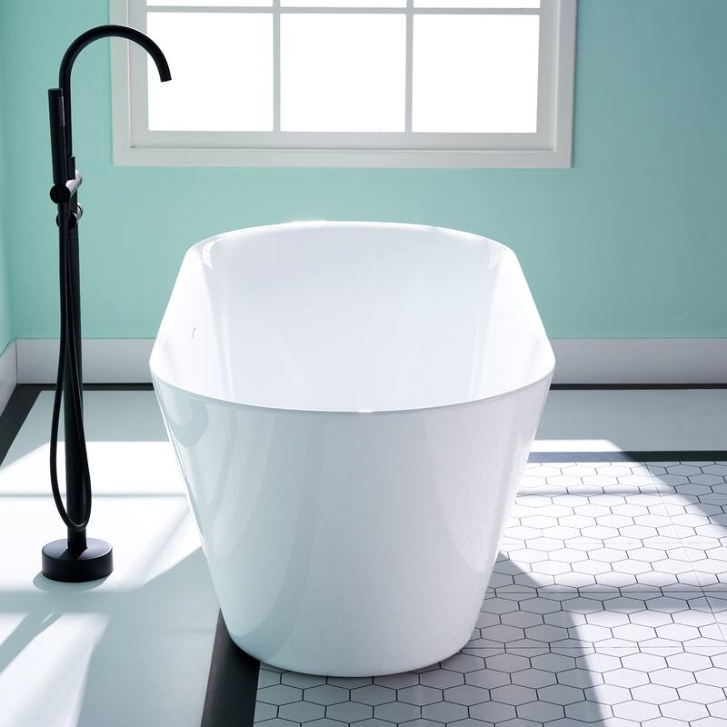 Glossy White Freestanding Soaking Bathtub, 100% Pure Virgin Acrylic with Drain And Overflow