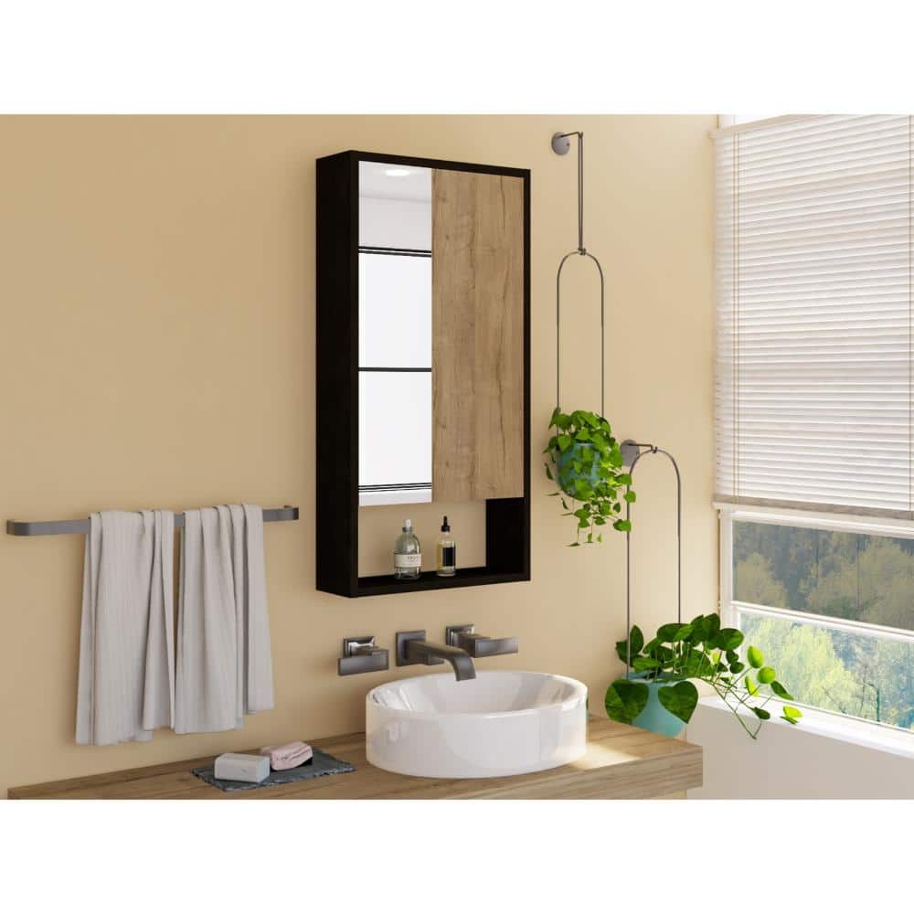 35" Tall Medicine Cabinet with One External Shelf, Two Interior Shelves, Single Door Design, Large Mirror