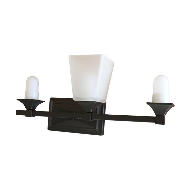 27"w 4-Light LED Bath Vanity Light Oil Rubbed Bronze with White Square Glass Shades