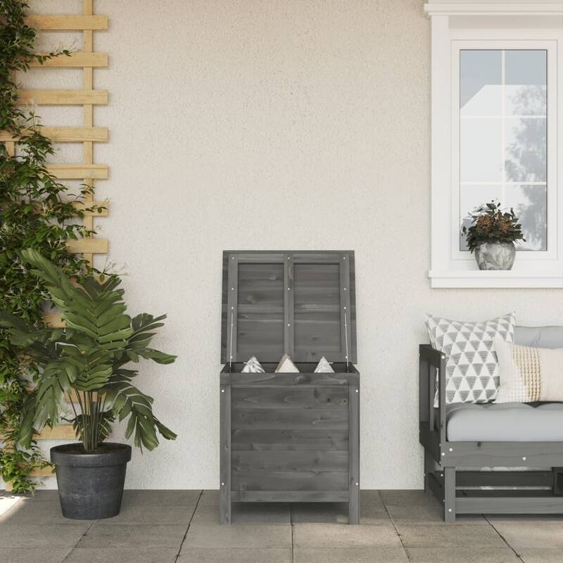 vidaXL Patio Storage Box with Lid for Outdoor Garden Furniture Solid Wood Fir - 19.7" x 19.3" x 22.2" - Anthracite