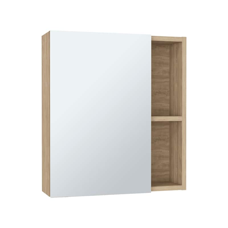 Medicine Cabinet with Mirror and 5 Interior Shelves, Single Door, 19" H - Wall-Mounted Bathroom Storage