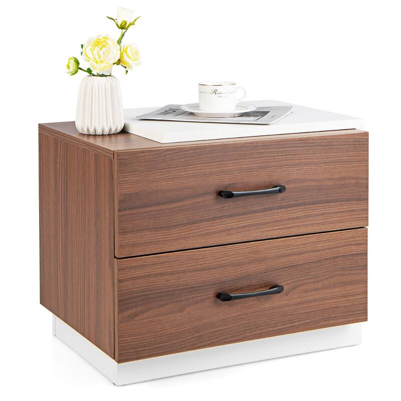 Gymax Nightstand Bedside Side End Table w/ 2 Drawers for Bedroom - Brown - MDF
