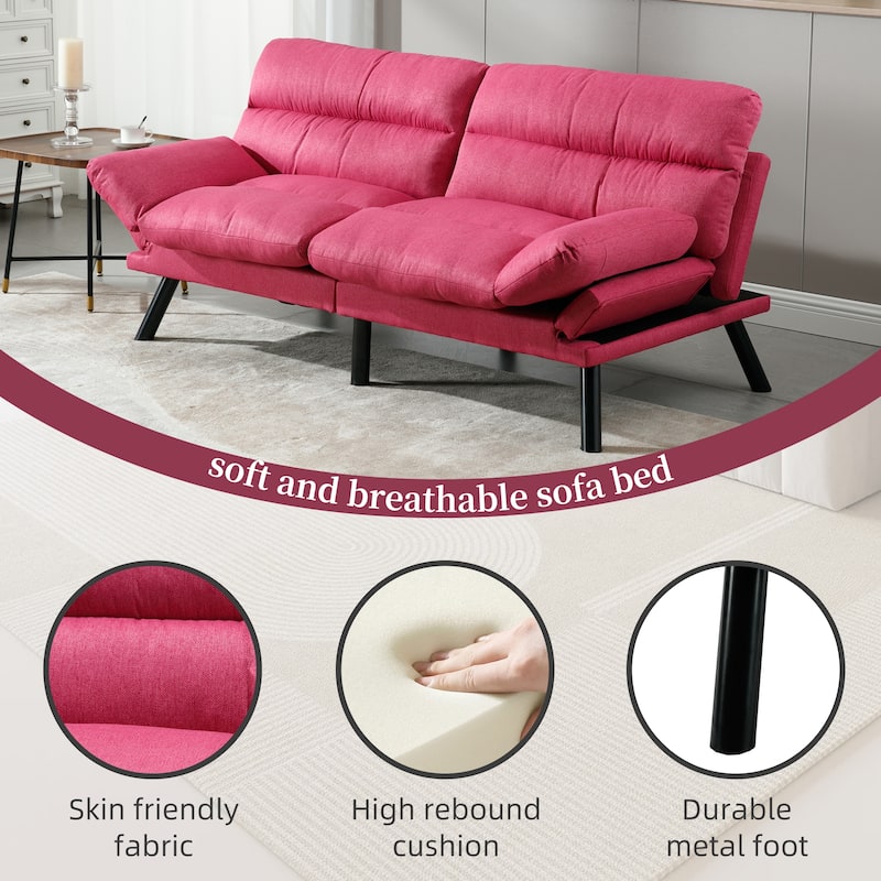 COOLMORE Linen/Microsuede/Teddy Loveseats Convertible Sleeper Sofa with metal feet