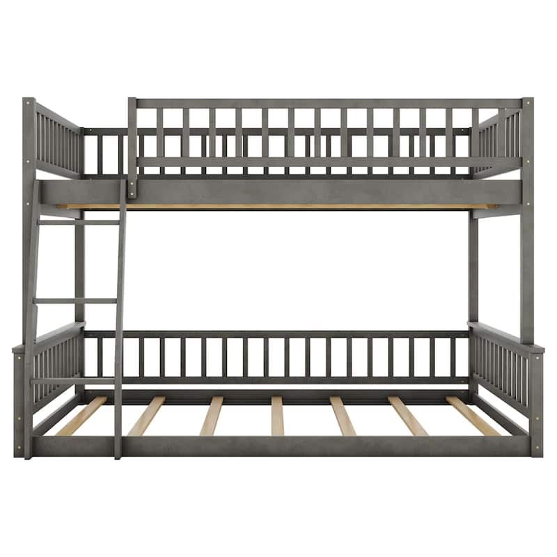 Full XL over Queen Wood Bunk Bed with Ladder and Guardrails