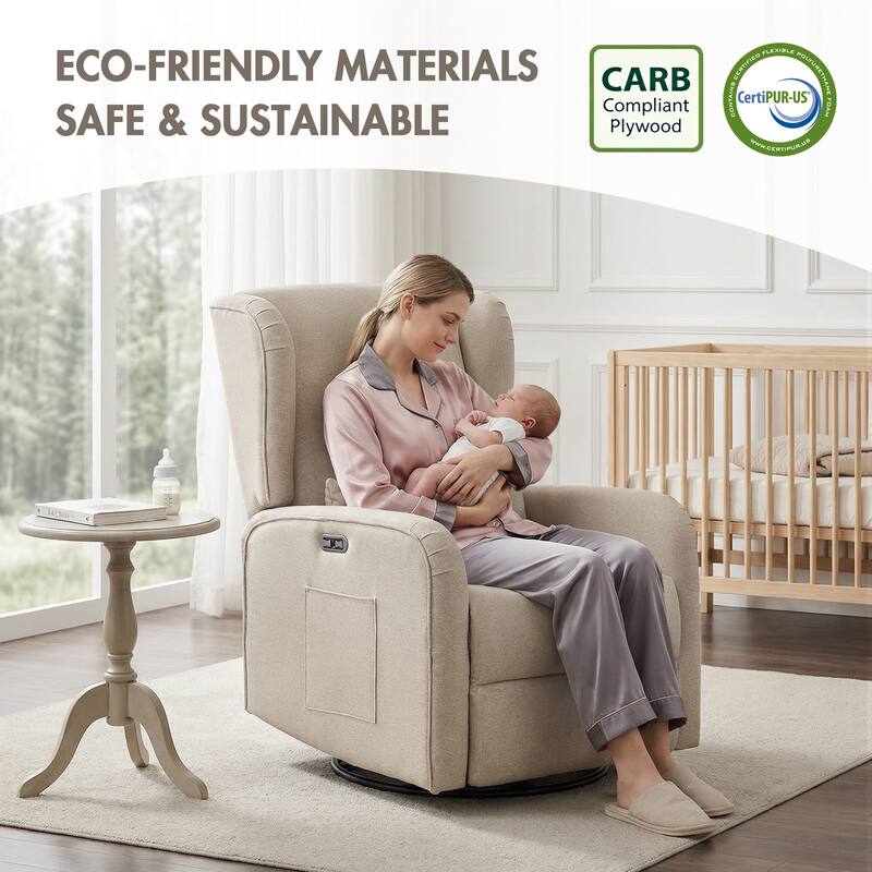 Madison Park Candace Power Recliner 3-in-1 with Swivel, Glider, USB Ports